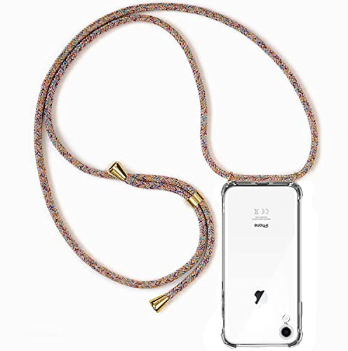 ZYIMOU für iPhone XR Hülle mit Band, Handyhülle iPhone XR Handyband Hülle mit Kette Schutzhülle Kordel zum Umhängen Transparent Weich TPU Silikon Bumper, Rainbow