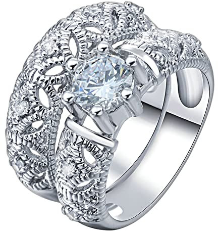Gualiy Eheringe Freundschaftsringe, Trauring Versilbert Damen Ringe Set Hohl Muster mit Weiß Zirkonia Ringe Größe 52 (16.6)
