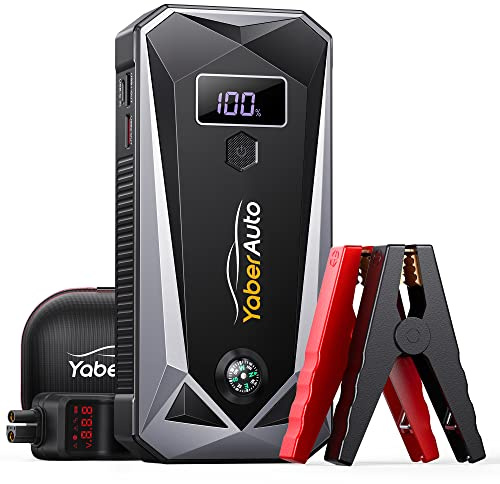 YaberAuto Arrancador de Coches,21800mAh 2500A Arrancador de Baterias de Coche (para Todo Gasolina o 7,0L Diesel),con Dos Salidas USB,Linterna LED