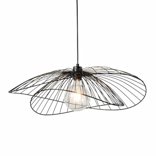 HARPER LIVING Pendant Light, Contemporary Pendant Ceiling Lamp with Curved Metal Threads Shade, Adjustable Shape, Black Hanging Light for Kitchen Island Dining Room Living Room, 65cm Diameter