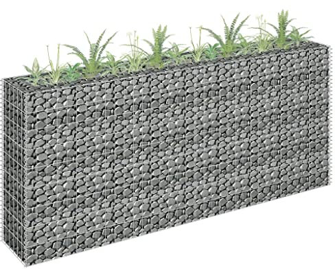 WIFESE Panier de Gabion Acier Galvanisé 180x30x90 cm Argenté Lit Surélevé à Gabion Stabilité Supplémentaire Parterre de Plantes Fleurs Mur de Soutènemen Cage de Gabion Robuste Facile à Assembler