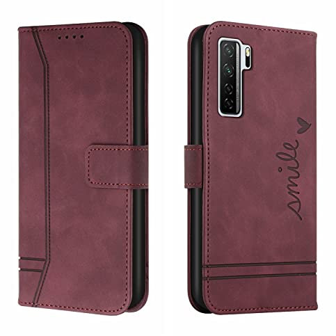 Bravoday Cover per Huawei P40 Lite 5G / Nova 7SE 5G, Flip Custodia in Pelle PU Portafoglio Custodia per Huawei P40 Lite 5G / Nova 7SE 5G, con Slot per Schede, Vino Rosso
