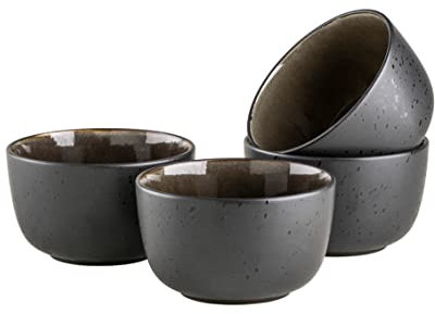 MÄSER Serie Niara, Modernes Müslischalen Set mit aufregender Vintage Glasur, 4 Schalen aus Keramik in skandinavischem Design, Steinzeug, Grau/Schwarz