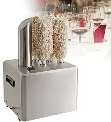 QJJML Electric Winery Wine Glass Polishing Machine, Stainless Steel Wine Glass Polisher, 5 Polishing Cloth Washers Hot Air Drying System, for Hotels, Caterers, Bars, Restaurants