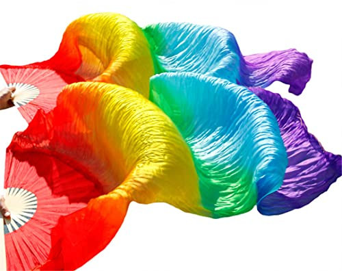 RWRAPS Silky Belly Dance Veil Belly Fan Chinese Silky Fans Handmade Dyed Silky Dance Fan (13 tw)