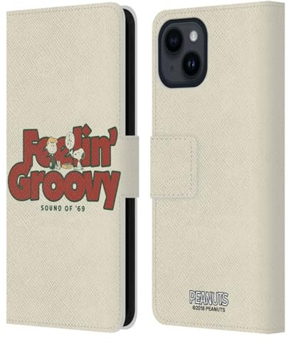 Head Case Designs Offizielle Peanuts Schroeder Snoopy Groovy Woodstock 50th Leder-Wallet-Hülle Kompatibel mit Apple iPhone 15