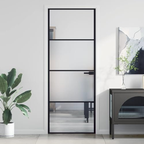 Festnight Innentür Schlank Zimmertüren Schwarz-10 Glastüren Innen 76x201,5 cm Zimmertüren Mit Zarge Komplett Innentüren Mit Zarge Zimmertür Innentüren Glas Hartglas und Aluminium