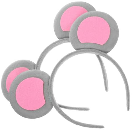 SKISUNO Cute Grey Mouse Hairband 2pcs Animal Ear Headband Party Headband Cosplay Accessory Hair Decor for Girl
