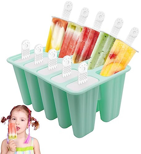 Horuili® Moule à Glace en Silicone - 10 Moules Réutilisables avec Bâtonnets - Faciles à Démouler pour la Confection de Popsicles
