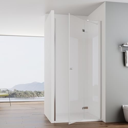 IMPTS Duschtür 80cm Nischentür Rahmenlos Dusche Duschkabine Falttür Nische 6mm ESG Klares Sicherheitsglas Duschwand Duschabtrennung Höhe 185cm