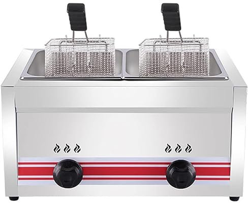 Friggitrice A Gas GPL Professionale, Friggitrice A Gas GPL Da Banco In Acciaio Inossidabile, Friggitrici Per Cucina Commerciale Da Banco Ristorante Rimovibile E Lavabile,Doublecylinder10L+10L