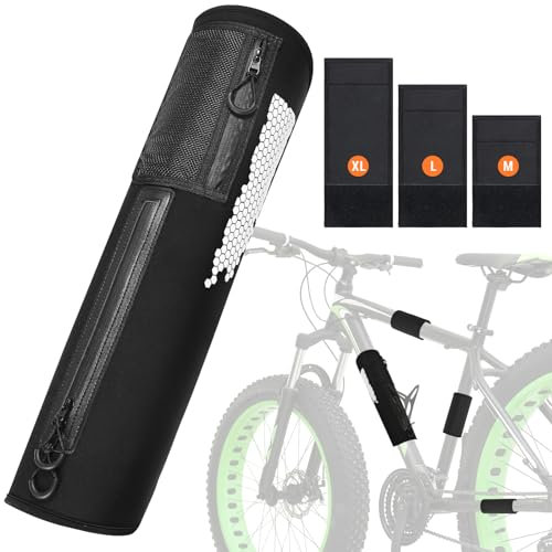 Alishomtll 4er Set E-Bike Akku Schutzhülle mit Flaschenhalterung Öffnung, 33-46cm Umfang Rahmenumfang, Fahrrad Rahmenschutz vor Kälte & Schmutz, Laufzeit Verlängern, Carbon Rahmen Lackschutz