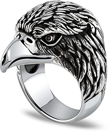 Silberring Herren, Ring Men Silber Adlerkopf Achat Ringe für Herren Männer Größe 60 (19.1)