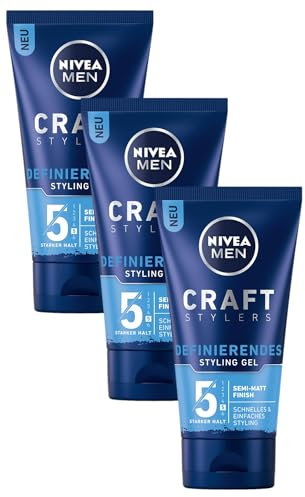 Nivea Men Craft Stylers Definierendes Styling Gel, Haargel mit Semi-matt Finish, schnelles und einfaches Haarstyling mit starkem Halt, 1er-Pack (1 x 150 ml) (Packung mit 3)