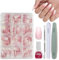 DMQ False Nails Kit with Glue, 240Pcs Natural Gradient Pink Fake Nails, Acrylic Coffin Press on Nails Pink Tips, 12 Sizes Glossy Full Cover Stick on Nail for Women Girls Manicure Art