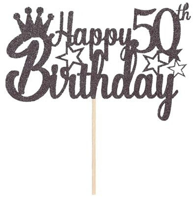 50 Geburtstag Tortendeko Schwarz, Happy 50th Birthday Cake Topper, Glitzer 50. Geburtstag Kuchen Deko, 50.Geburtstag Party Kuchen Dekoration für 50 Jahre Geburtstag Mann Frauen(Schwarz)