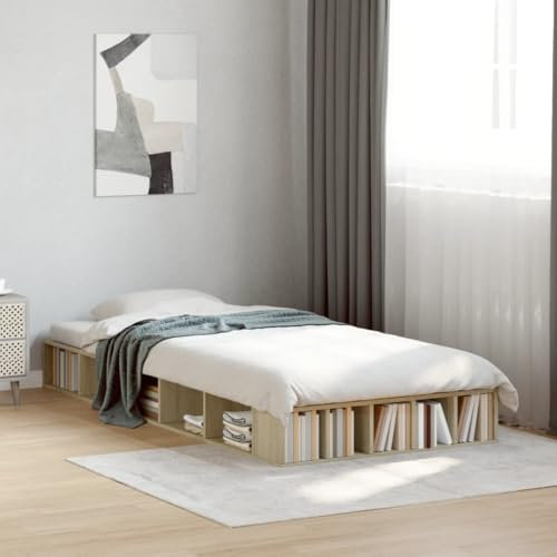 vidaXL Single Bed Frame - Engineered Wood in Sonoma Oak with Slats and Storage Compartments, Bedroom Essential - 190x90 cm