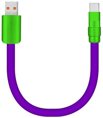 chubbycable Color Block Chubby Power Bank Friendly Cable Short USB C Cable Ultra-Thick Silicone Fast Charging Cord for Phone Computer Tablet, Purple+Green, USB-A to Type-C, 0.32FT