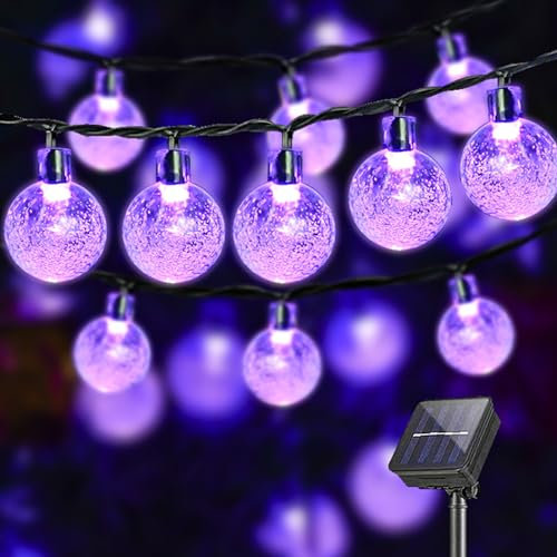 LQWELL® Catena di luci solari per esterni, giardino, luce a energia solare, sfere di cristallo, 40 LED, 10 m, IP44, 8 modalità, per esterni, giardino, terrazza (10M 40LED Viola)