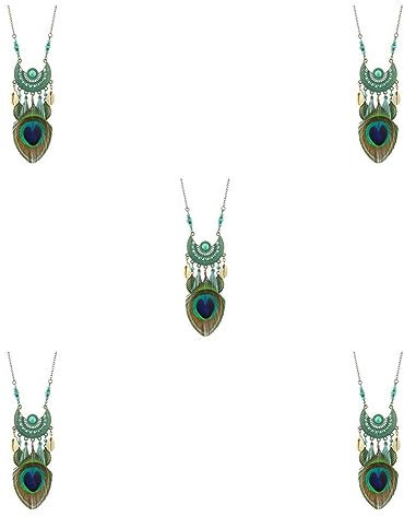 CLSSLVVBN 5 Satz von Halskette, lange Kette, Pfauenfedern, leicht, langlebig, hängender Anhänger, Schmuck, Damen, Geschenk, Party, 72 x 11,9 x 3,6 2, 72 x 11.9 x 3.6 cm2 5Satz