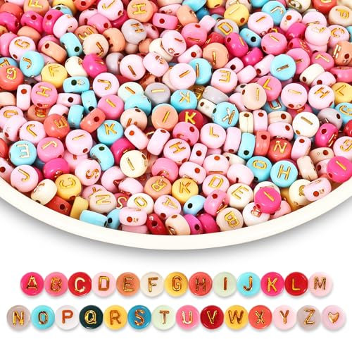 Remione 1350 Stück Buchstabenperlen A-Z Alphabet Perlen Set Perlen mit elastisches band für Armbänder zum Auffädeln Schmuck Selber Machen Bunt Morandi