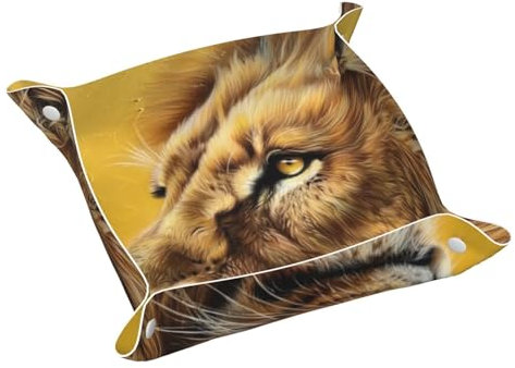 Bandeja de cuero de PVC, bandeja organizadora de escritorio para llaves, diseño de león africano