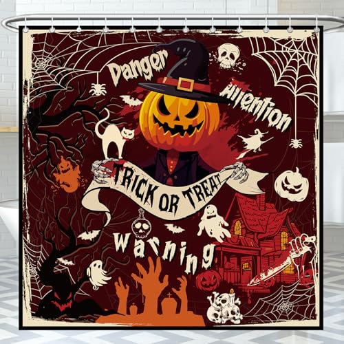 HINGTAI Rideau de Douche Halloween,Château Lune Sorcière Rideau de Bain Tissu Polyester Anti Moisissure Imperméable Lavable Rideau Salle de Bain 180 x 180 cm