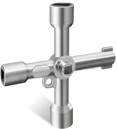 DHWEKU Clé à 4 Voies, 72,22 mm * 72,33 mm, Clé En Croix, Pour Compteurs d'Eau, d'Électricité Et De Gaz, Armoires Électriques, Armoires De Radiateurs (Argent)