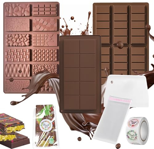 3 Stück Schokoladenform, Dubai Schokolade Form Antihaft Backform Schokoladenform Silikon Tief, Mit Schaber Aufkleber Und Tasche Extra Tief Schokolade Form Für Schokolade Praline SÜßigkeiten