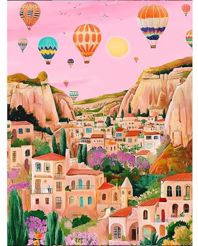 HEIBAGO Montgolfière Peinture par numéros pour Adultes, Maison Kit de Peinture à l'huile sur Toile par numéro pour Débutants, Peinture à l'huile DIY Paysage pour la Décoration de La Maison,30X40cm