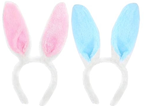 LIURFLNC 2 Stück Hasenohren Haarreif, Hasenohren Kostüm, Osterhasenkostüm, Geeignet für Halloween/Ostern/ältere Menschen/Kinder/Erwachsene（Blau und rosa）