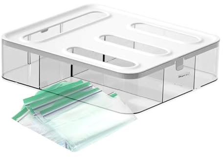 Wusideday 4 IN 1 Ziplock Bag Storage Organizer - Clear, White - 6 Compartment - Kitchen Drawer Plastic Bag Storage Organiser