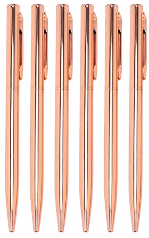 Reinscer Slim Metallic Retractable Ballpoint Pens - Rose Gold, Nice Gift for Uniform Office Students Teachers Wedding Christmas, Medium Point(1 Mm) 6 Pack-Black Ink