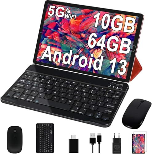 SUAAT 2025 Tablet Android 13 da 10 pollici 10GB RAM + 64GB ROM (1TB TF)| 5G + 2.4G WiFi| GPS | Bluetooth 5.0 | 8MP + 5MP | Touch Tablet con custodia, Rosso