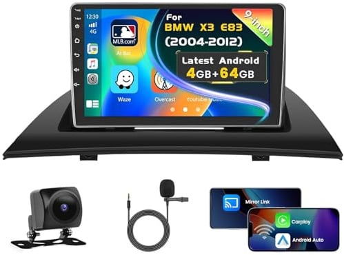 Inefala Android 15 Autoradio für BMW X3 E83 2004-2012 | 4G+64G,9 Zoll TouchScreen mit CarPlay & Android Auto,Navi,GPS,WiFi,FM/RDS,Bluetooth 5.0,EQ,SWC,Rückfahrkamera,MIC