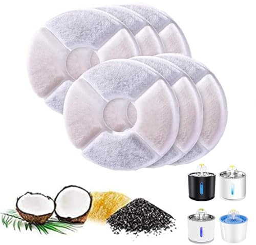 6Pack Cat Water Fountain Filters for Pet Flower Fountains Replacement Filters Round with Activated Carbon and Resin for Automatic Dog Drinking Dispenser