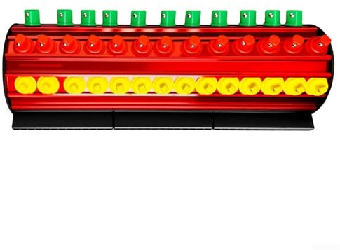 Gdfnmogo Stecknuss-Aufbewahrungsregal, hält 38 Stecknüsse + 39 Bits für Werkstatt, Werkzeugaufbewahrung, 1/4 3/8 1/2 Zoll Stecknüsse mit sicherem Magnetfuß, 326 x 135 mm