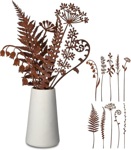 Lot de 10 piquets de jardin en métal rouillé - Décoration de jardin pour l'extérieur - Résistant aux intempéries - En métal rouillé - Décoration pour pelouse, cour, balcon, pot de fleurs