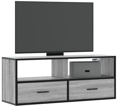 WEMYUFURN TV-Schrank Grau Sonoma HiFi Rack tv unterschrank tv Bank Konsolentisch mit Schubladen 100x31x39,5 cm Holzwerkstoff und Metall