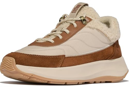 FITFLOP F-MODE FLOW SHEARLING-MIX SNEAKERS Women's Skate Shoes, Deep Tan/Camel Mix, 22.0 cm