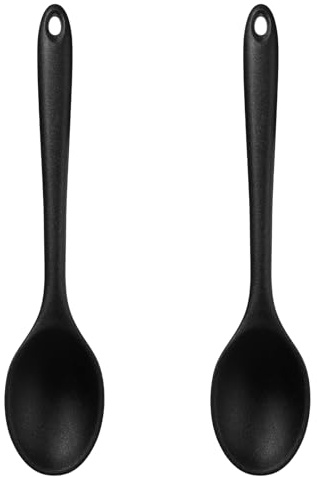 2 Stück Kochlöffel Silikon Rührlöffel Schwarz Antihaft Silikonlöffel 20.5 x 4.5cm Silikon LöFfel Kochen Silicone Servierlöffel Kunststoff Silicone Mixing Spoons für Backen Rühren Küche Kochen