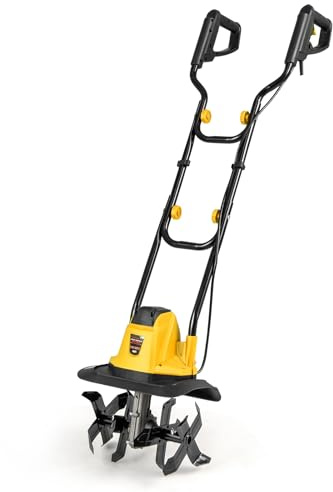 SOARS Motozappa Elettrica Pieghevole 750W (Giallo, 32 x 24 x 138 cm) | Larghezza di Lavoro 32 cm Profondità di Lavoro 22 cm, 4 Lame, Zappatrice Elettrica per Orto e Giardino