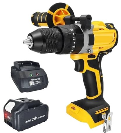 20V Brushless Electric Hammer Drill Cordless 13mm Power Impact Ice Screwdriver 4.0Ah Battery for Wood Metal Concrete Max Drilling Capacity(1PC 4Ah Battery)