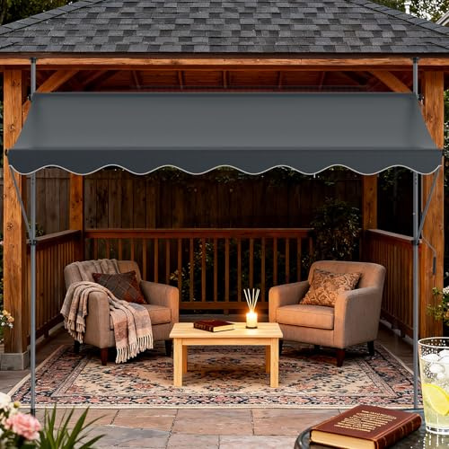 Verdego Klemmmarkise 350 x 120 cm, Markise Balkon ohne Bohren mit Handkurbel, Sonnenschutz Wasserabweisend UV-beständig, Höhenverstellbar, Balkonmarkise zum Klemmen für Terrasse Garten, Dunkelgrau
