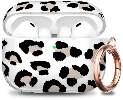 Delidigi für AirPods Pro 3 Hülle Transparent Leopard Muster mit Karabiner | Weiche TPU Schutzhülle, Stoßfest Kratzfest, Modisch Einzigartig, Sichtbare LED Anzeige, kabelloses Laden Frauen Mädchen