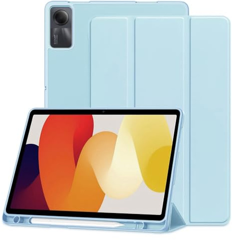 Techsuit für Xiaomi Redmi Pad SE 11 Hülle mit Stifthalter, Dreifach Ständer, Schlankem Design, Auto Sleep Wake, Präzisen Aussparungen, Flex Trifold Series, Himmelblau