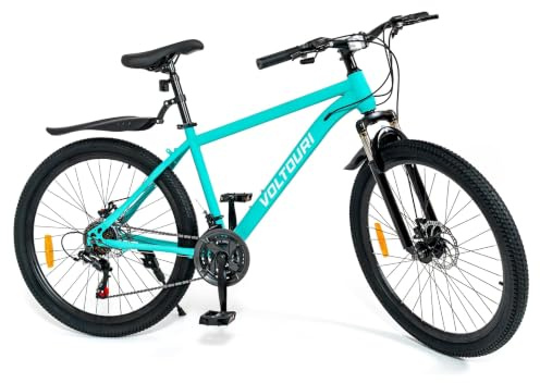 Fahrrad 26 Zoll Mountainbike VOLTOURI – 21 Gänge Shimano, Scheibenbremsen, Federgabel, MTB mit Schutzblechen & Ständer, (BLAU)