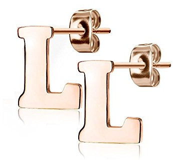 Bungsa BUCHSTABE L Ohrstecker Rosegold - BUCHSTABEN L Ohrring in Rosegold - Alphabet Ohrringe zum Stecken - aus Edelstahl - Ohrschmuck für Damen, Kinder & Herren