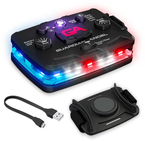 Guardian Angel Elite Series Luz de seguridad, infrarroja-híbrida (rojo/azul/blanco frontal y rojo/azul trasero) – recargable, magnética, manos libres, linterna portátil para las fuerzas del orden,