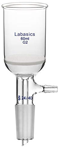 Labasics Embudo de Filtración Buchner de Vidrio de Borosilicato con Frita Mediana (G2), 43mm I.D, Profundidad de 57mm, Buchner Filtering Funnel con Junta 24/40 y Tubería Dentada al Vacío (60ml)